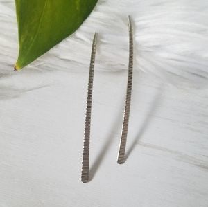 Walking Stick Silver Textured Earrings
